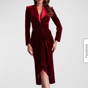 Brand New! With Tag! Tadashi Shoji Twist-Front Velvet Sateen Midi Dress